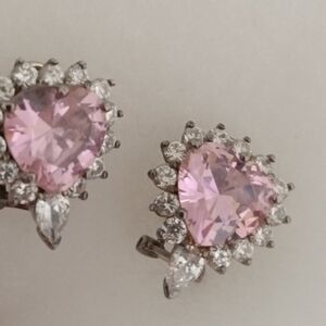Heart-Shaped Pink and Silver Earrings